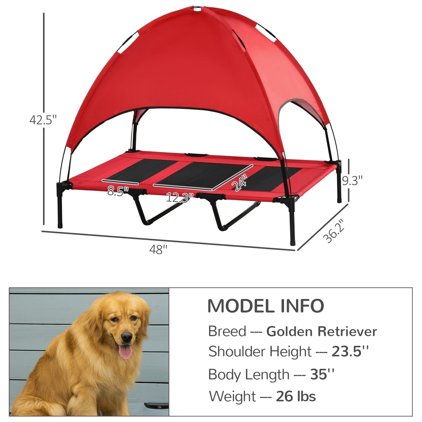 Elevated Cooling Outdoor Foldable Dog cot Bed | Steel frame | UV Protection | Canopy Shade