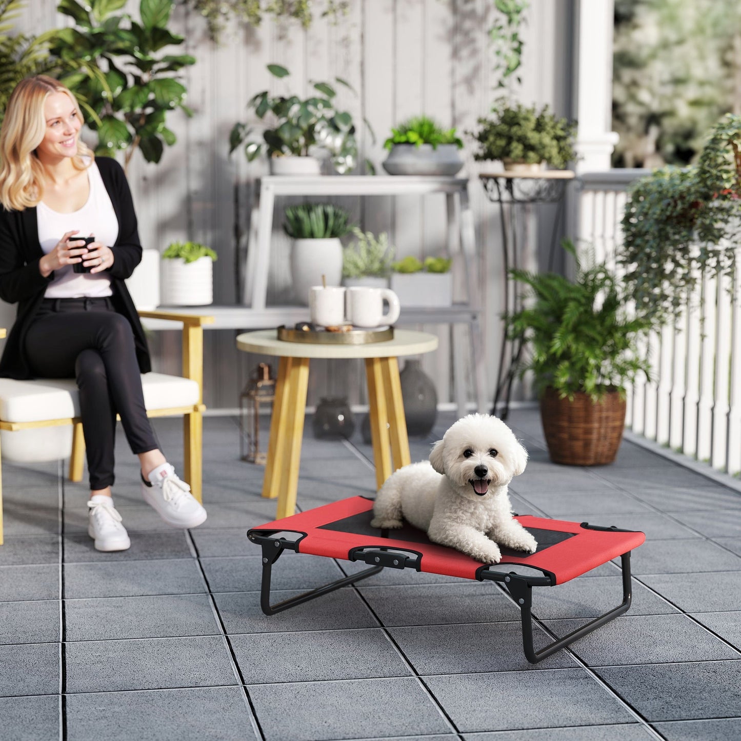 Elevated Outdoor Foldable Cooling Dog Bed | Breathable Mat | Steel frame dog bed
