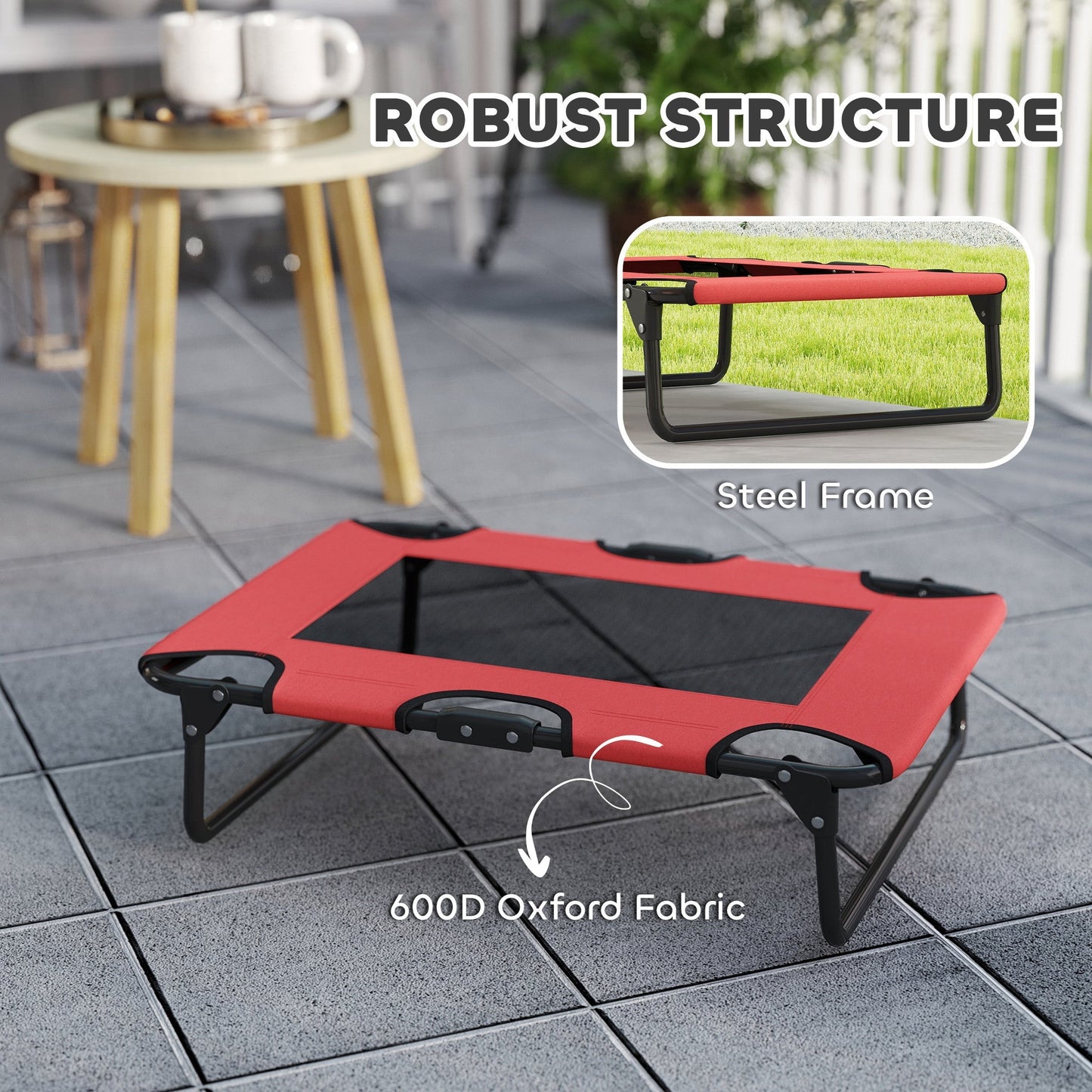 Elevated Outdoor Foldable Cooling Dog Bed | Breathable Mat | Steel frame dog bed